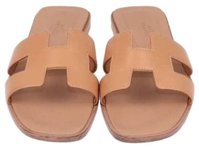 Hermès Hermes Peach Leather Oran Sandals
