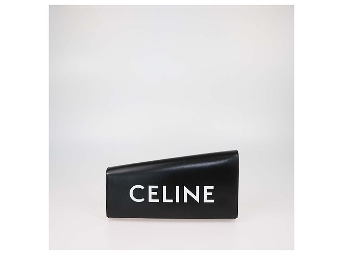 Céline Clutch asimétrica Celine de piel negra con logo Negro