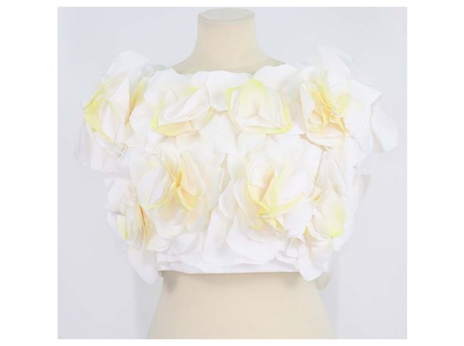 Autre Marque Acler Jackhill Top Weiß/Gelb mit 3D-Blumenapplikationen Roh