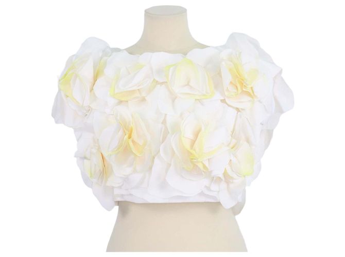 Autre Marque Top Jackhill Acler Branco/Amarelo com Apliques Florais 3D Cru