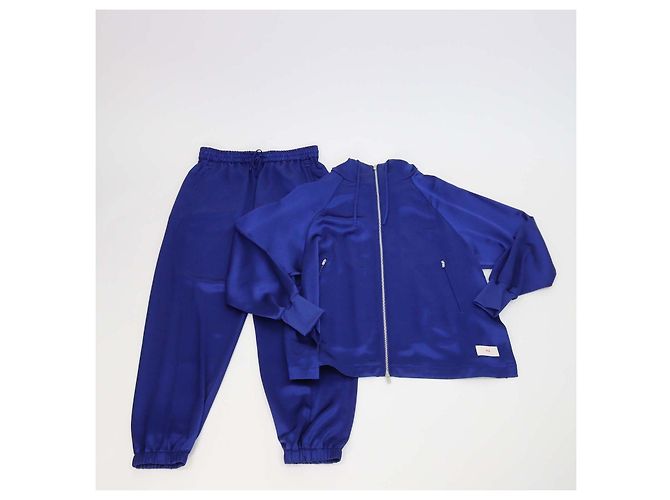 Y3 Metallic Blue Zip Pocket Hooded Sweatshirt & Drawstring Jogger Pants Set