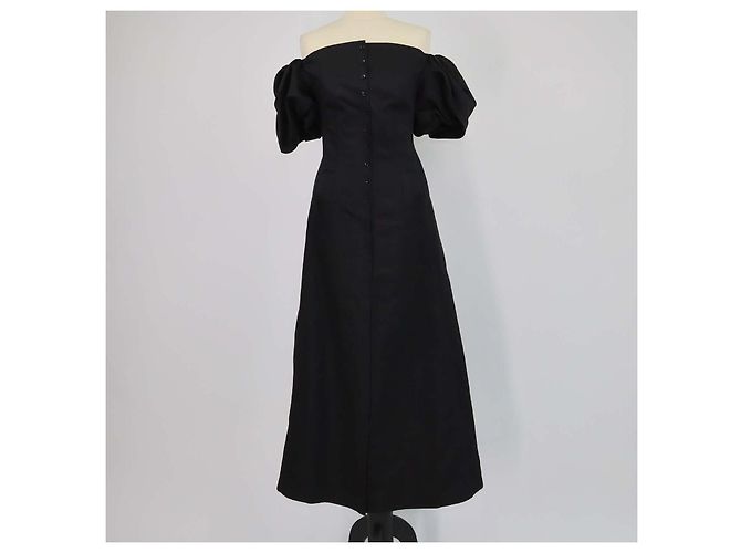Autre Marque Abito midi Akiranaka off shoulder in lino e cotone nero