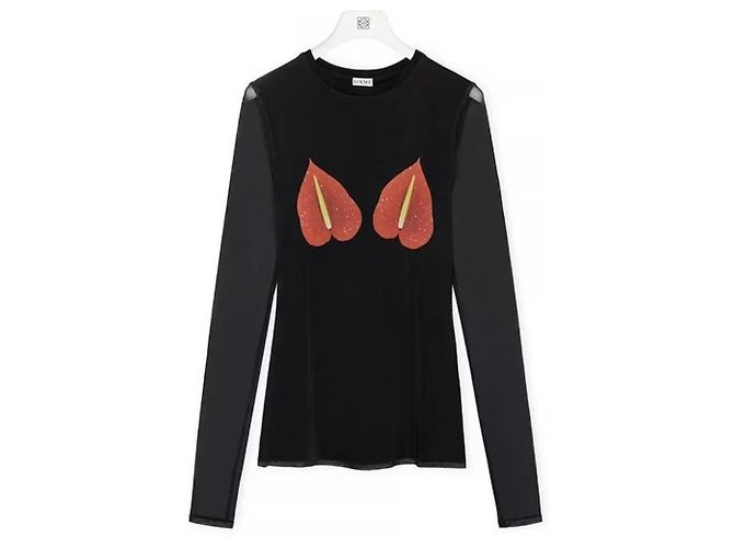 Loewe Top de Malha Manga Comprida Estampado Anthurium - Preto Vermelho