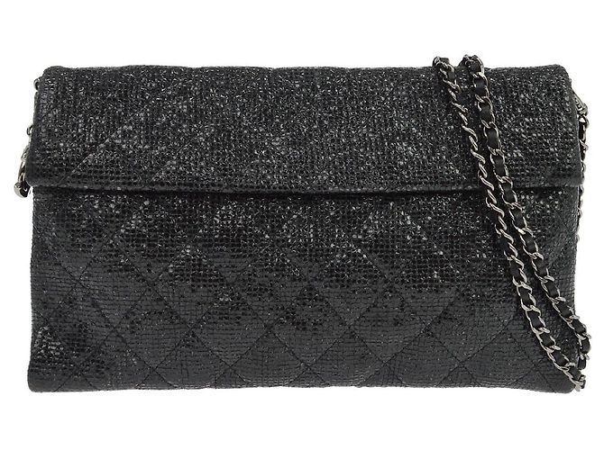 Chanel Chain Flap Quilted Iridescent Fabric Small Nero