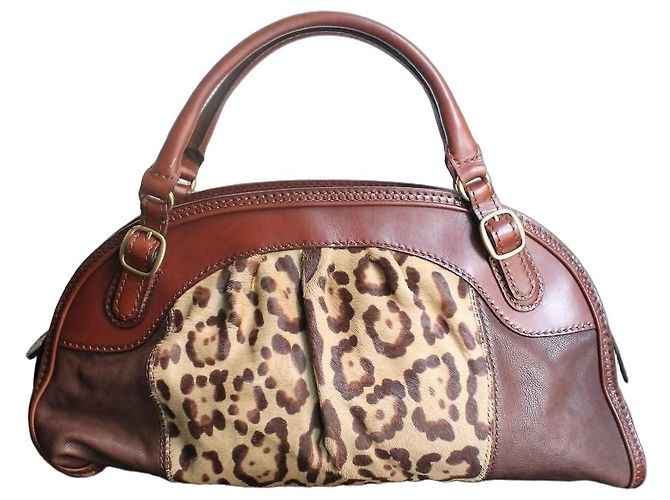 Borsa Bowling Valentino Garavani in pelle marrone e leopardata Stampa leopardo