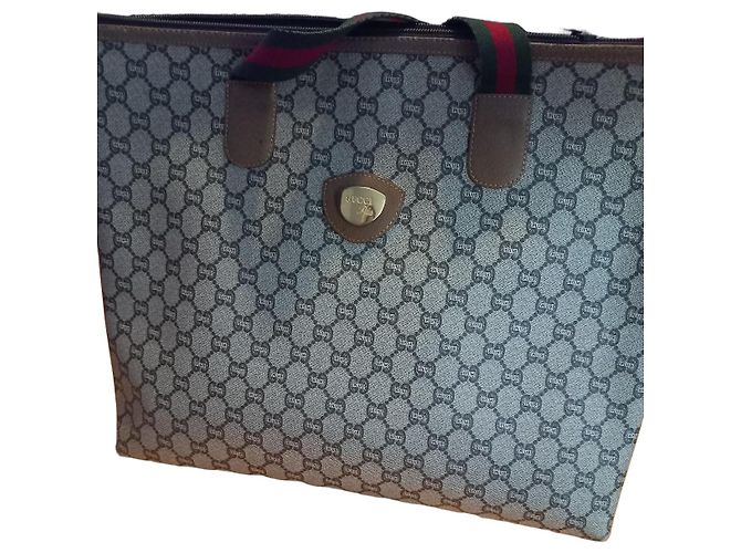 Borsa Tote Gucci Plus Monogram Marrone Beige PVC Marrone scuro