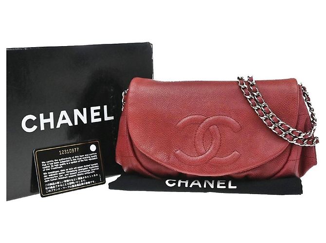 Classique Chanel Timeless Half Moon Flap Caviar Medium Rouge