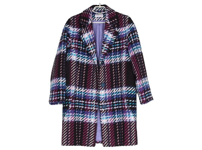 Autre Marque Andre Tan Smart Couture Plaid Wool Blend Coat Black Pink Blue Multiple colors