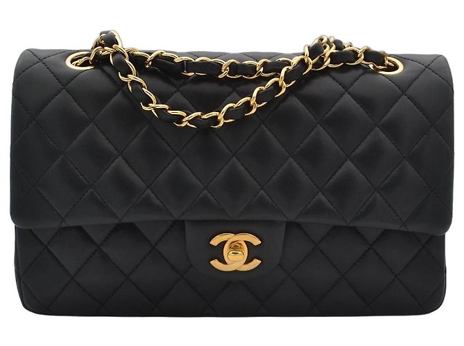 Timeless Chanel Classic Double Flap Borsa Pelle d'Agnello Nera Nero