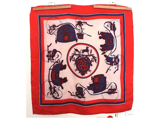 Carré Hermès Ex Libris en soie - Rouge, Bleu, Blanc
