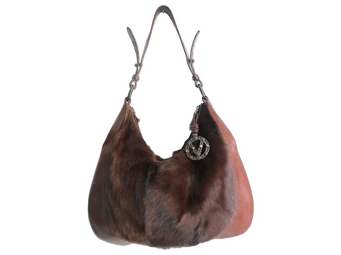 Valentino Garavani Mala Hobo Couro e Pele Marrom