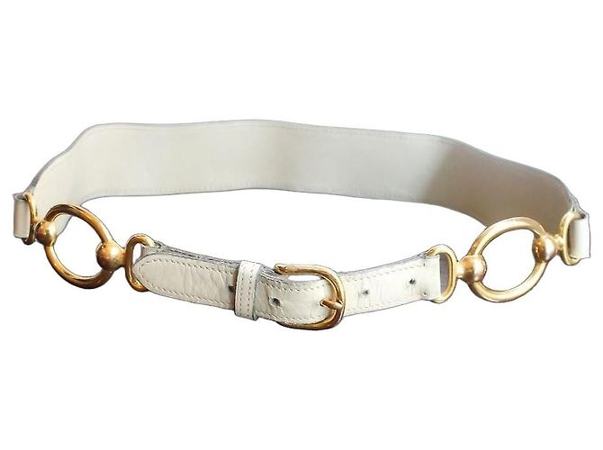 Hermès Cinto de Cintura Alta em Couro Bege com Anéis Dourados