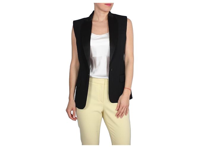 Joseph Black Wool Sleeveless Tuxedo Blazer