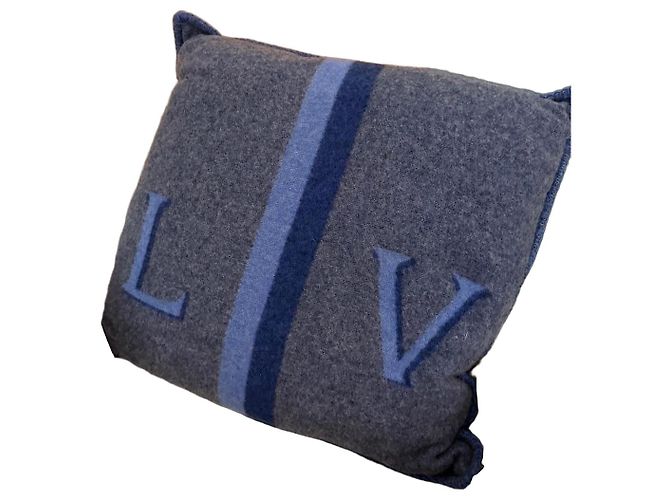 Coussin Almofada Louis Vuitton Monogram Cinza e Azul em Lã