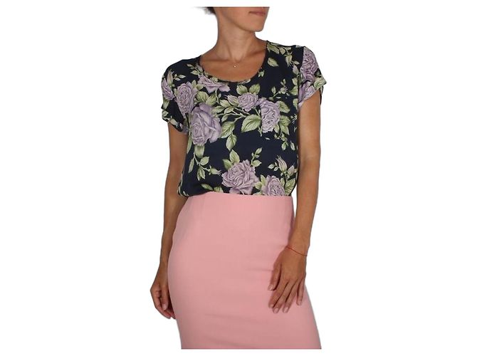 Rag & Bone Blusa in seta con stampa floreale Verde Porpora Blu scuro
