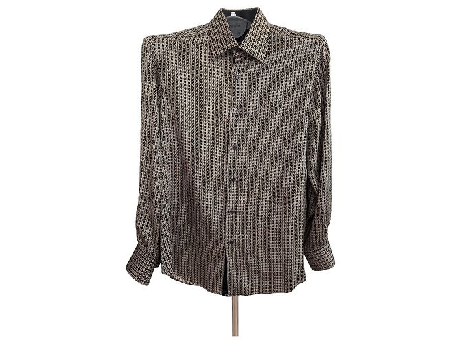 Autre Marque Camisa de seda Stefano Ricci con estampado geométrico Negro Beige