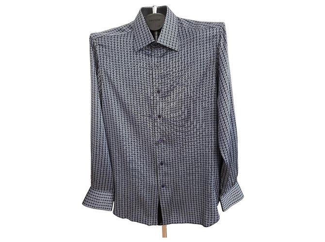 Autre Marque Stefano Ricci Seidenhemd mit geometrischem Muster Schwarz Weiß Blau