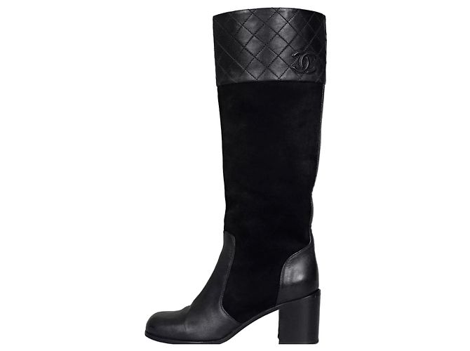 Timeless Botas de salto bloco CHANEL em camurça e couro preto EU 37 usadas