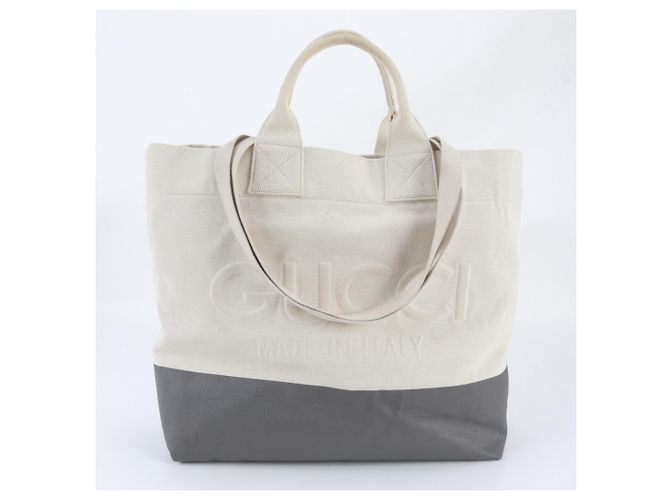 Saco Tote 2-Way Gucci 779510 em couro e canvas Bege