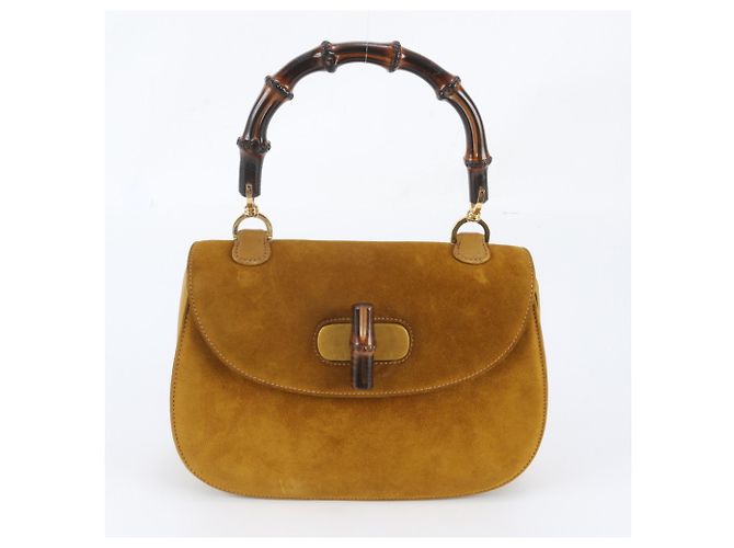 Borsa a mano in pelle Gucci Bamboo Marrone Giallo
