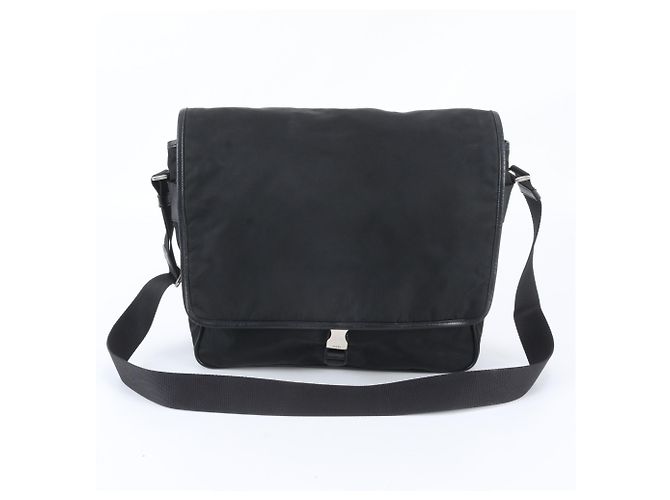 Borsa a tracolla in pelle e nylon Tessuto con logo triangolare Prada Nero
