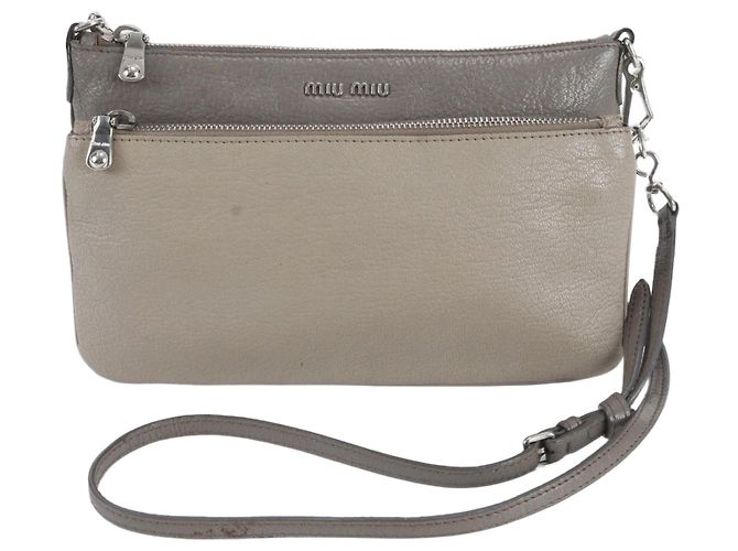 Bolsa Tiracolo em Couro Miu Miu Bege