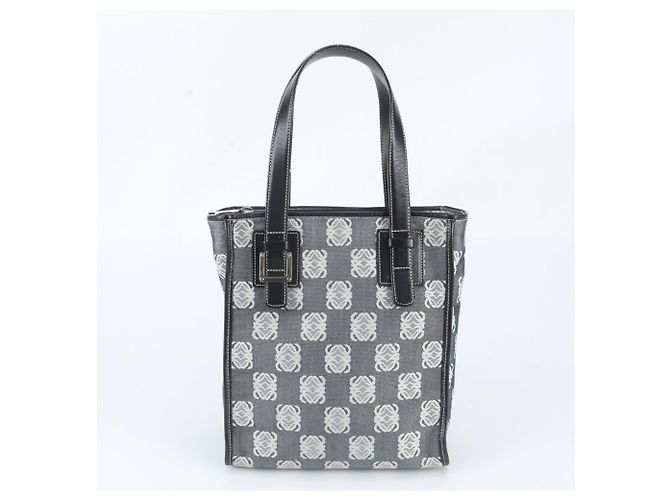 Loewe Anagram Repeat Canvas Leder Tote Bag Schwarz