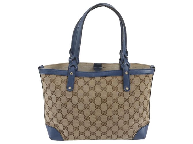 Saco Tote Gucci em lona GG e couro Marrom Azul