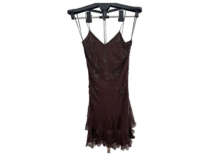 Christian Dior Braunes Seidenkleid mit Rüschen