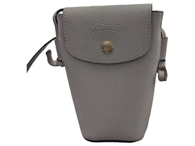 Longchamp Le Pliage Leather Phone Bag Light Grey Beige