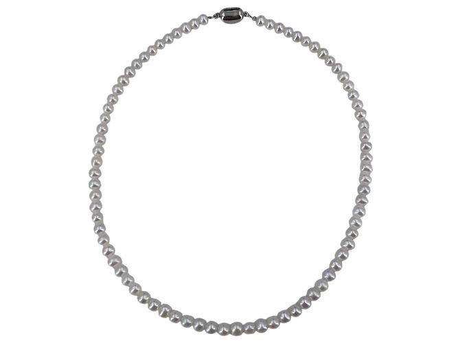 Autre Marque Collar de perlas blancas de agua dulce 5 mm con cierre de plata de ley 925 Blanco