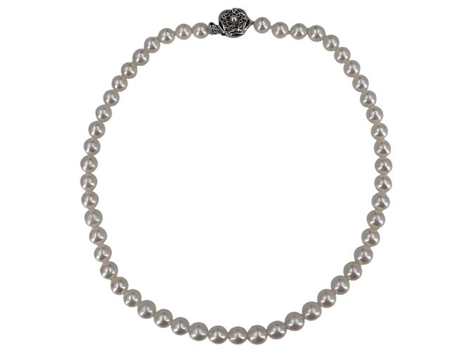 Autre Marque Colar de pérolas Akoya brancas 8 mm com fecho em prata rosé Branco