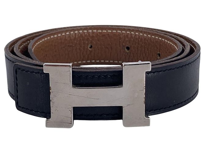 Gucci Hermes Black Brown Leather Reversible Constance H Belt Size 75 Multiple colors
