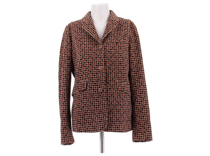 Abrigo de cuadros Miu Miu de algodón marrón Castaño