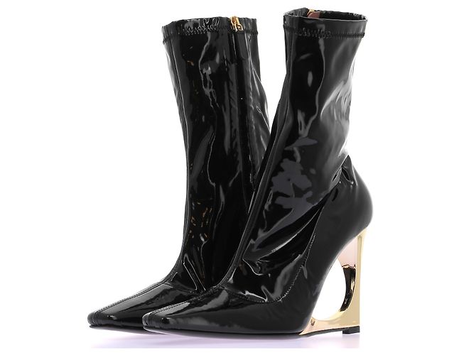 Autre Marque Botines de cuero charol negro