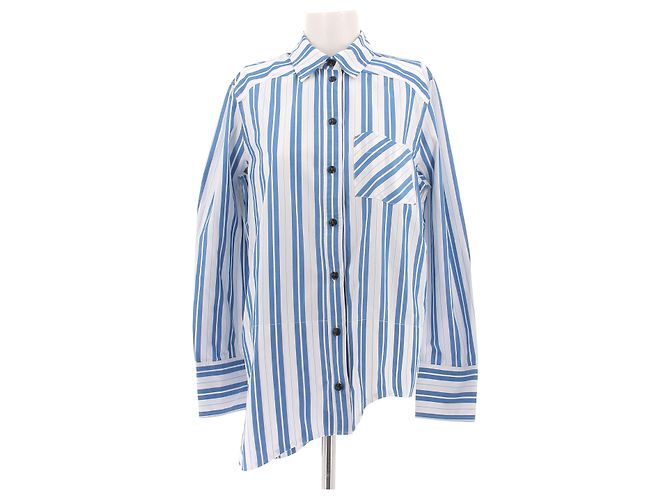 Ganni Camisa riscada azul e branca