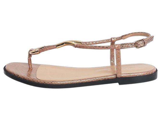 Sergio Rossi Brown snake-embossed flat sandals - size EU 39