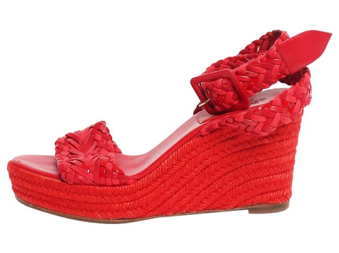 Hermès  plataformas de couro trançado e ráfia vermelhas - size EU 39 (UK 6) Vermelho