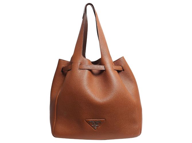 Prada Brown Dynamique grained leather tote bag
