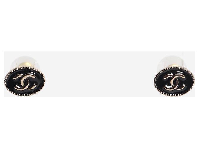 Chanel Orecchini a lobo ovali CC neri e oro Nero