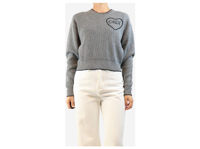 Chloé Grauer Rippstrick-Pullover mit Herz - size S