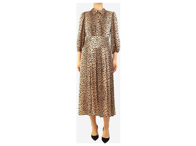 Autre Marque Vestido midi marrón con estampado de guepardo - size UK 10 Castaño