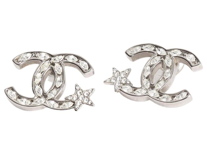 Chanel Silver CC shooting star earrings Silvery