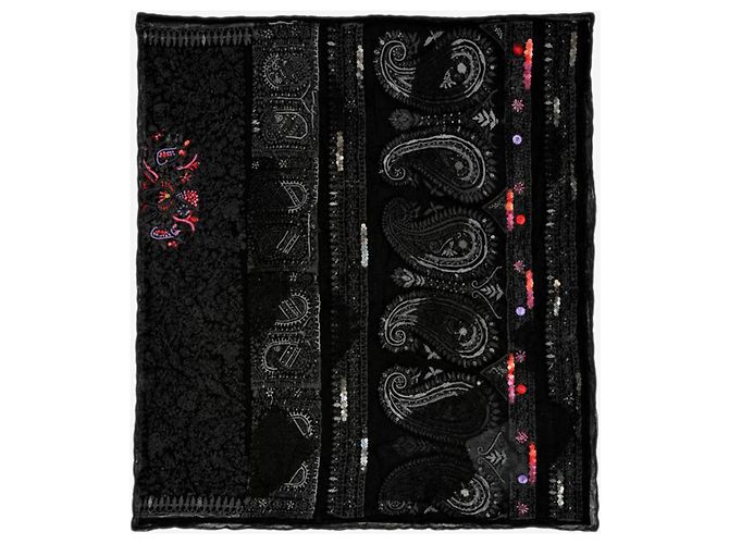 Etro Écharpe en soie noire perlée