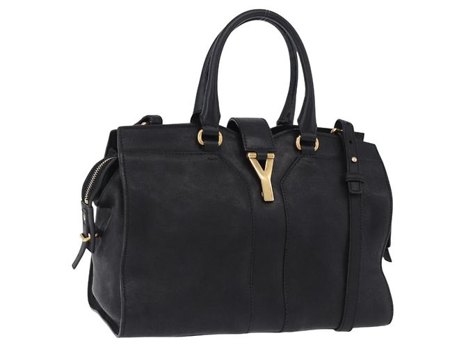 Autre Marque SAINT LAURENT Cabas Handtasche Leder 2way Schwarz Gold