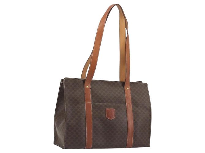 Céline CELINE Sac Cabas Macadam PVC Cuir Marron Ton Or