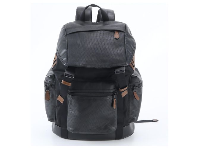 Coach Terrain Trek Perforated Leather Backpack Shoulder Bag Black