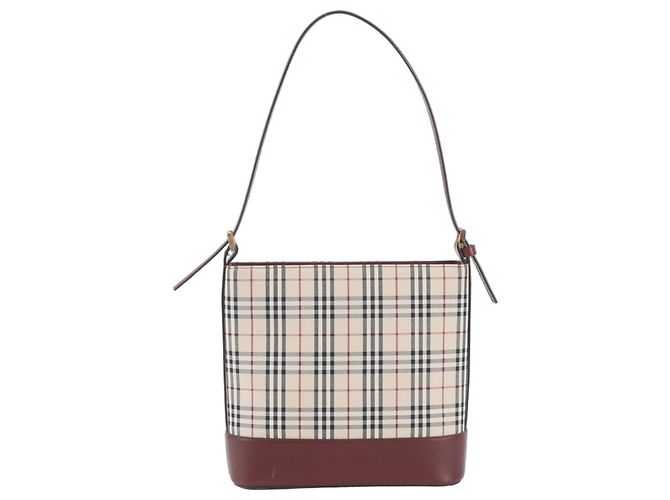 Borsa a tracolla Burberry Nova Check in pelle e tela Rosso Beige Bordò