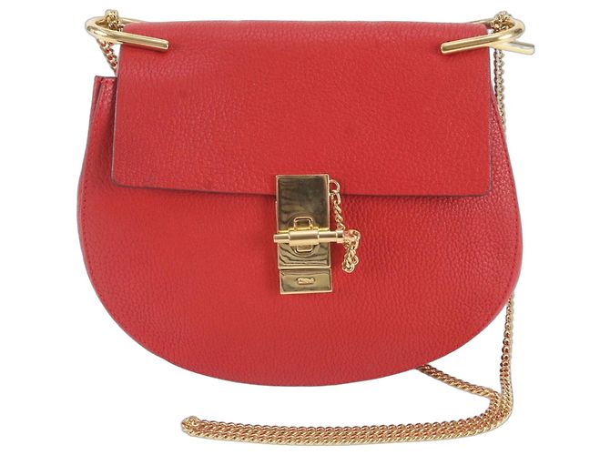 Borsa a tracolla in pelle Chloé Drew Chain Rosso D'oro