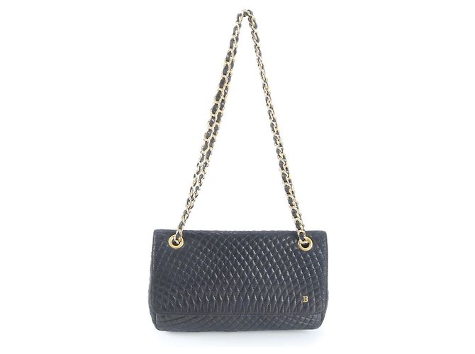 Bolsa de Ombro em Couro Matelassê com Corrente Bally Preto